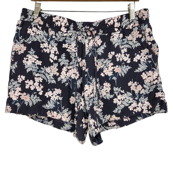 SALE Loft Navy Blue Pink Floral Print Shorts - Picture 1 of 4